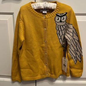 CLASSIC PREP - Elise Owl Intarsia Cardigan, Ceylon Yellow